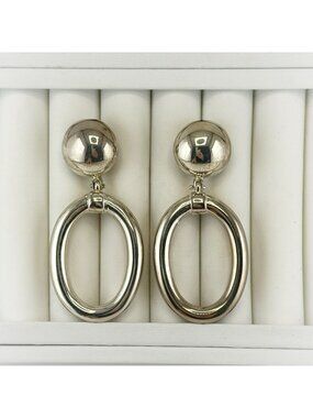 Paola Valentini Earrings Sterling Silver Drop Dangle Modernist Oval Italy Bold